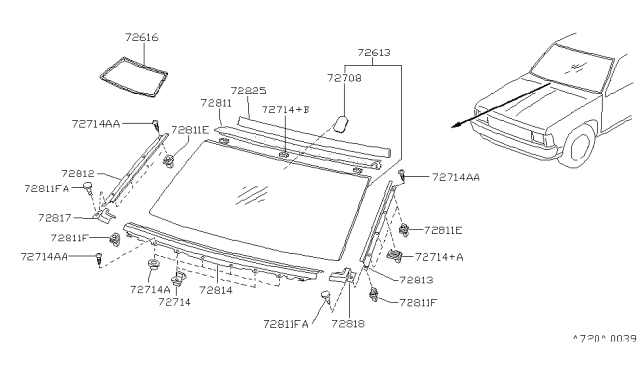 1995 Nissan Hardbody Pickup (D21U) Front Windshield Diagram