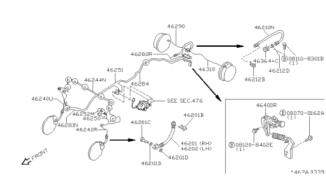 1996 Nissan Hardbody Pickup (D21U) Brake Piping & Control Diagram 5