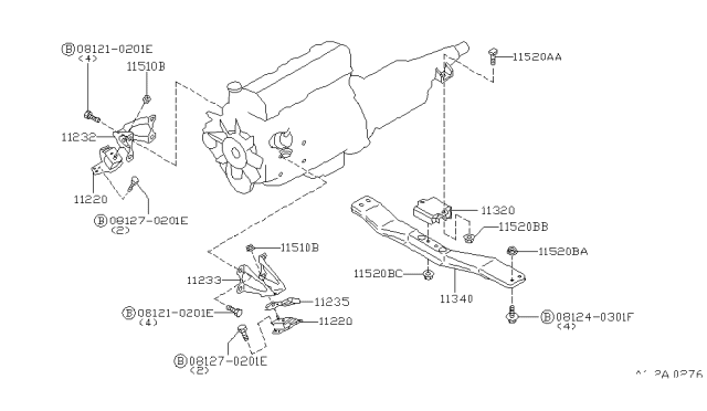 1995 Nissan Hardbody Pickup (D21U) Engine & Transmission Mounting Diagram 2