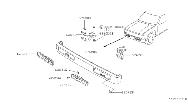 1995 Nissan Hardbody Pickup (D21U) Front Bumper Diagram 2