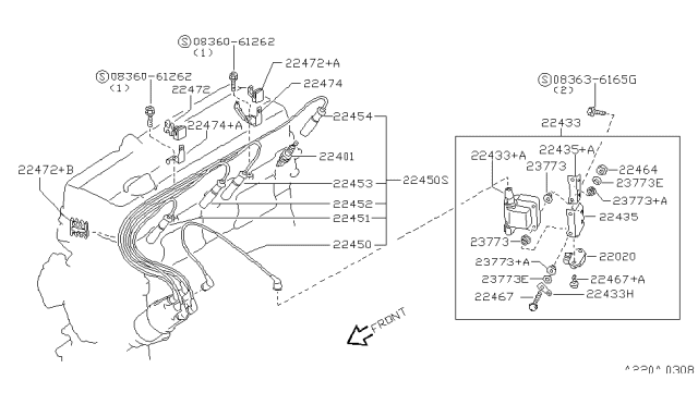 1997 Nissan Hardbody Pickup (D21U) Cable Assy-Ignition Coil To Distributor Diagram for 22450-72P10