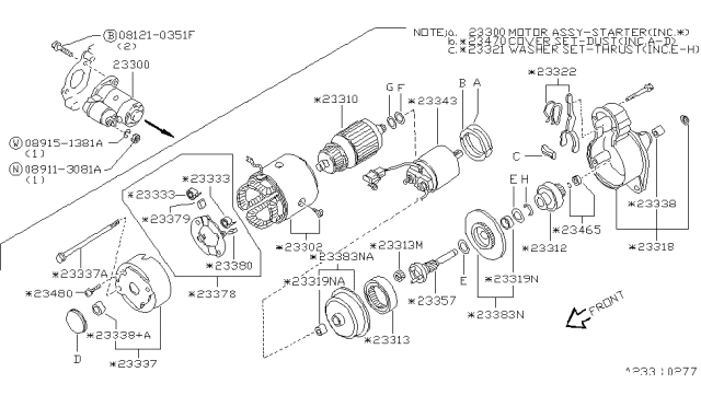 1997 Nissan Hardbody Pickup (D21U) Magnetic Switch Assembly Diagram for 23343-1S710
