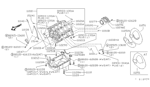 1996 Nissan Hardbody Pickup (D21U) Oil Pan Assembly Diagram for 11110-F4000