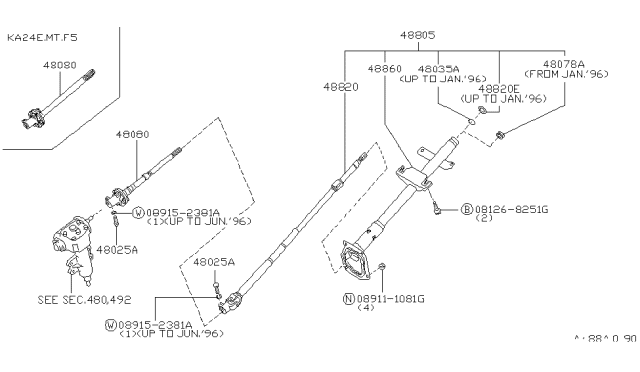 1995 Nissan Hardbody Pickup (D21U) Steering Column Diagram 4