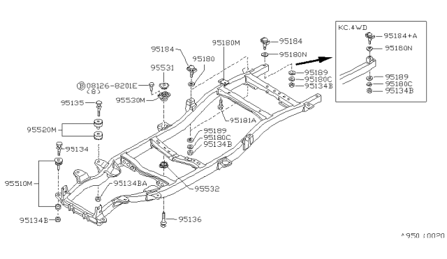 1997 Nissan Hardbody Pickup (D21U) Body Mounting Diagram 1