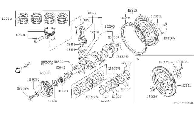 1996 Nissan Hardbody Pickup (D21U) Piston,Crankshaft & Flywheel Diagram 1