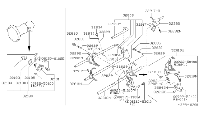 1995 Nissan Hardbody Pickup (D21U) Sleeve Reverse Diagram for 32181-V5003