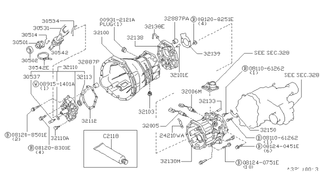 1995 Nissan Hardbody Pickup (D21U) Transmission Case & Clutch Release Diagram 2