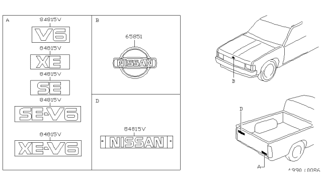 1997 Nissan Hardbody Pickup (D21U) Emblem & Name Label Diagram 1