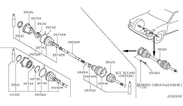 1995 Nissan Hardbody Pickup (D21U) Shaft Sub Assy-Front Drive Diagram for 39204-0W050