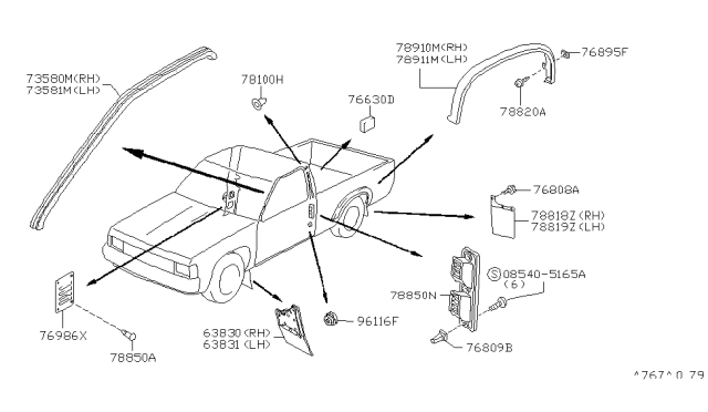 1996 Nissan Hardbody Pickup (D21U) Body Side Fitting Diagram 2