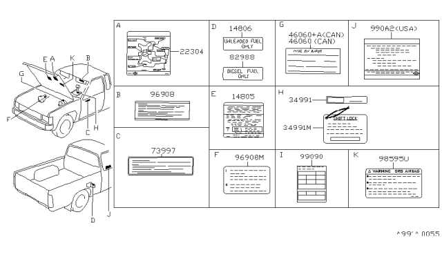 1997 Nissan Hardbody Pickup (D21U) Placard-Tire Limit Diagram for 99090-1S710