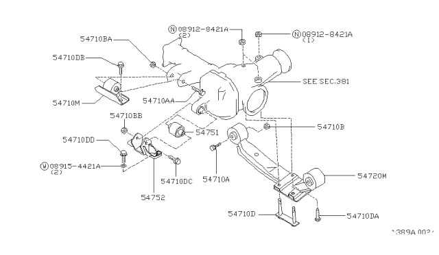 1995 Nissan Hardbody Pickup (D21U) Front Final Drive Mounting Diagram