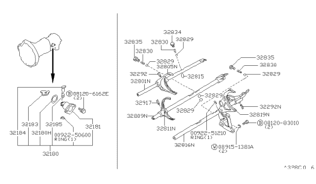 1997 Nissan Hardbody Pickup (D21U) Transmission Shift Control Diagram 4