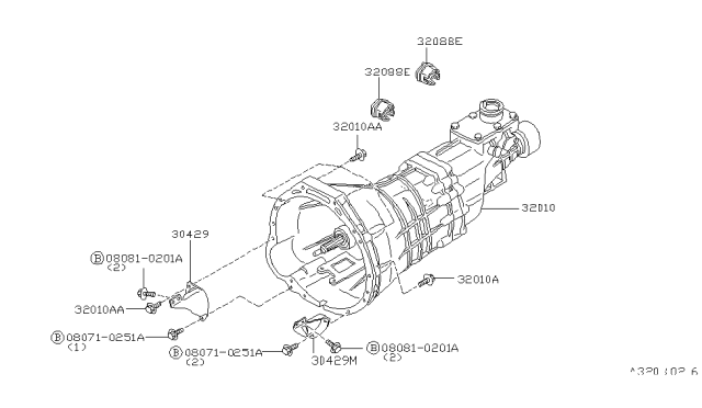 1997 Nissan Hardbody Pickup (D21U) Manual Transmission, Transaxle & Fitting Diagram 1