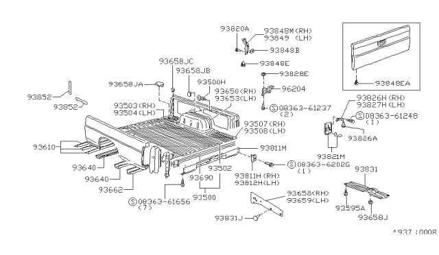 1997 Nissan Hardbody Pickup (D21U) Rear Body Floor & Fitting Diagram 1