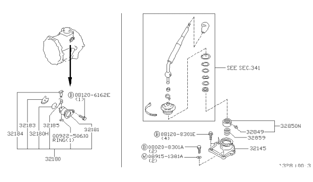 1995 Nissan Hardbody Pickup (D21U) Transmission Shift Control Diagram 2