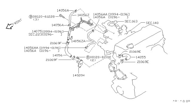 1997 Nissan Hardbody Pickup (D21U) Water Hose & Piping Diagram 1