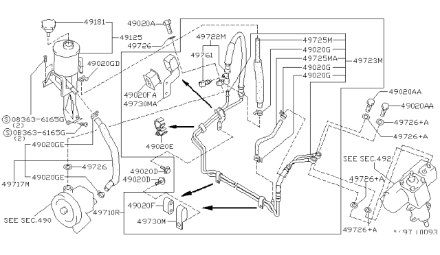 1996 Nissan Hardbody Pickup (D21U) Hose & Tube Assy-Power Steering Diagram for 49721-3B010