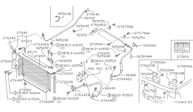 1997 Nissan Hardbody Pickup (D21U) Condenser,Liquid Tank & Piping Diagram