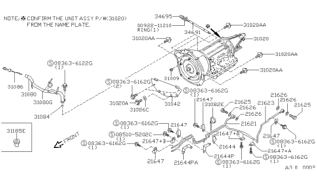 1996 Nissan Hardbody Pickup (D21U) Auto Transmission,Transaxle & Fitting Diagram 4
