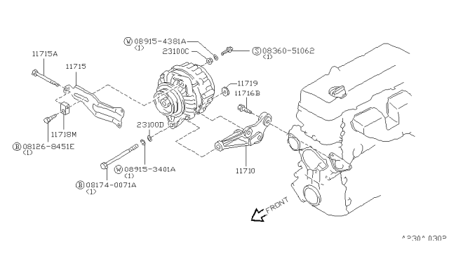 1997 Nissan Hardbody Pickup (D21U) Alternator Fitting Diagram 1