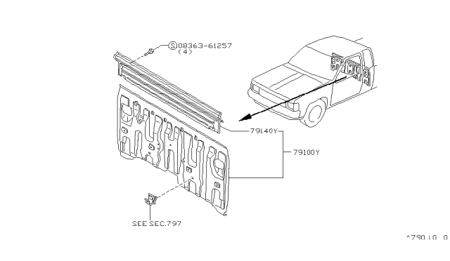 1997 Nissan Hardbody Pickup (D21U) Rear,Back Panel & Fitting Diagram 1