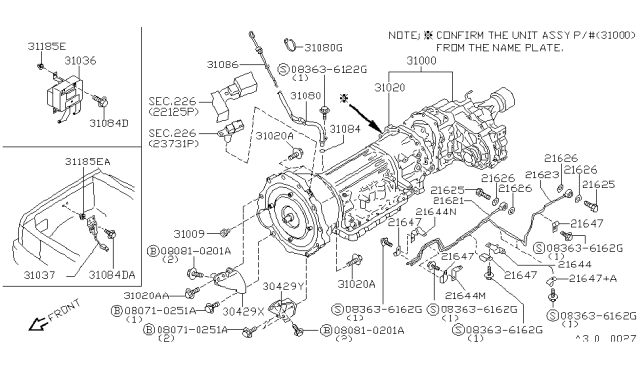 1996 Nissan Hardbody Pickup (D21U) Auto Transmission,Transaxle & Fitting Diagram 2