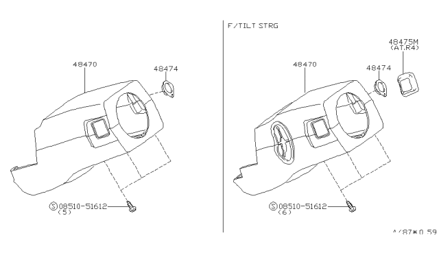 1997 Nissan Hardbody Pickup (D21U) Steering Column Shell Cover Diagram