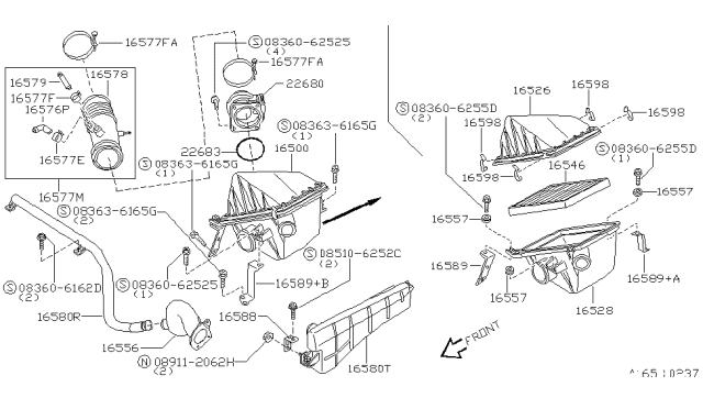 1996 Nissan Hardbody Pickup (D21U) Hose Assembly-Air Duct Diagram for 16578-88G10