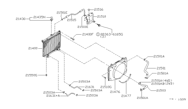 1995 Nissan Hardbody Pickup (D21U) Hose-Radiator Lower Diagram for 21503-3B000