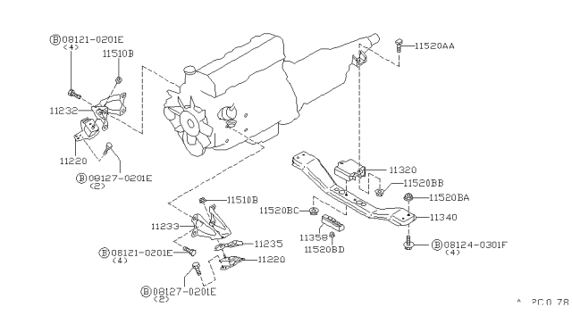 1996 Nissan Hardbody Pickup (D21U) Engine Mounting Member Assembly Rear Diagram for 11331-37G00