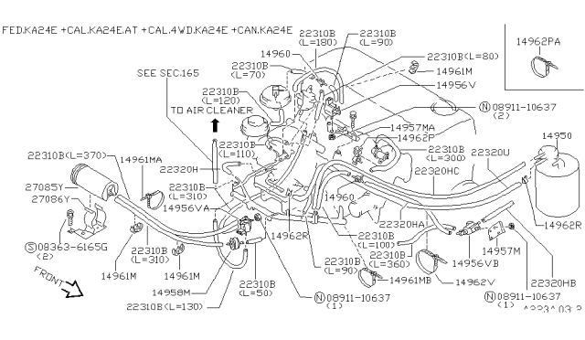 1996 Nissan Hardbody Pickup (D21U) Hose-Vacuum Control,B Diagram for 22320-1S764