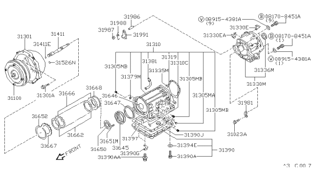 1996 Nissan Hardbody Pickup (D21U) Torque Converter,Housing & Case Diagram 2