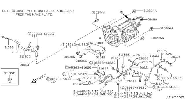 1997 Nissan Hardbody Pickup (D21U) Auto Transmission,Transaxle & Fitting Diagram 3