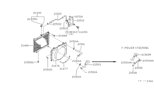 1996 Nissan Hardbody Pickup (D21U) Radiator,Shroud & Inverter Cooling Diagram 2