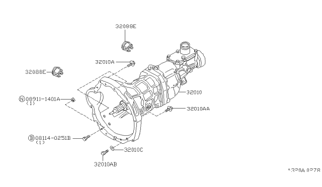 1997 Nissan Hardbody Pickup (D21U) Manual Transmission, Transaxle & Fitting Diagram 3