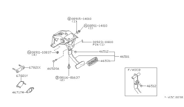 1995 Nissan Hardbody Pickup (D21U) Brake & Clutch Pedal Diagram 1