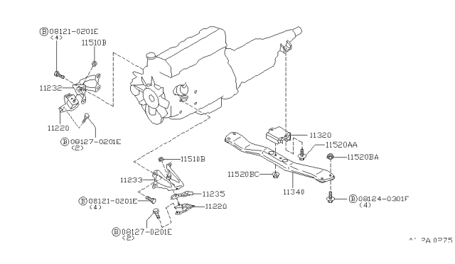 1997 Nissan Hardbody Pickup (D21U) Engine & Transmission Mounting Diagram 6