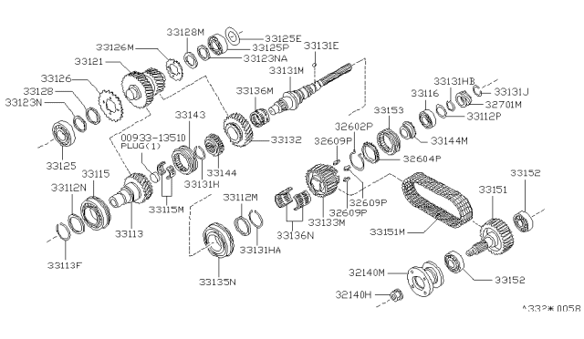1995 Nissan Hardbody Pickup (D21U) Transfer Gear Diagram