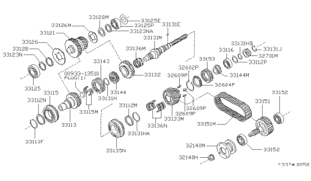 1995 Nissan Hardbody Pickup (D21U) Shaft Drive Diagram for 33138-73P23