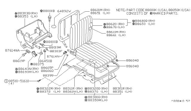 1996 Nissan Hardbody Pickup (D21U) Cushion Assembly Rear Seat Diagram for 88300-03G01