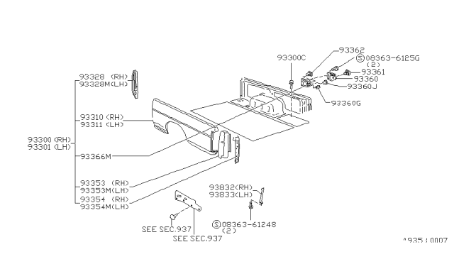 1996 Nissan Hardbody Pickup (D21U) Rear Body Side Gate & Fitting Diagram 1