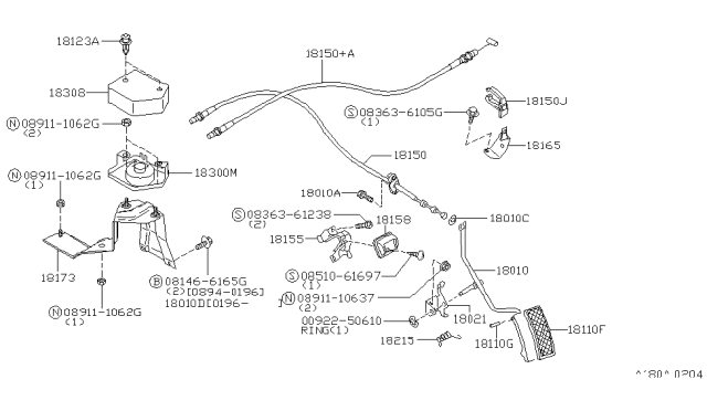 1997 Nissan Hardbody Pickup (D21U) Accelerator Linkage Diagram 1