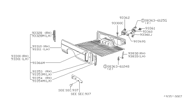 1996 Nissan Hardbody Pickup (D21U) Rear Body Side Gate & Fitting Diagram 2