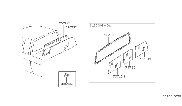 1997 Nissan Hardbody Pickup (D21U) Rear Window WEATHERSTRIP Diagram for 79710-3B301