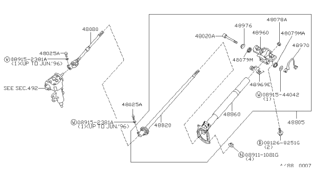 1996 Nissan Hardbody Pickup (D21U) Clamp-Steering COLM Diagram for 48960-1S780