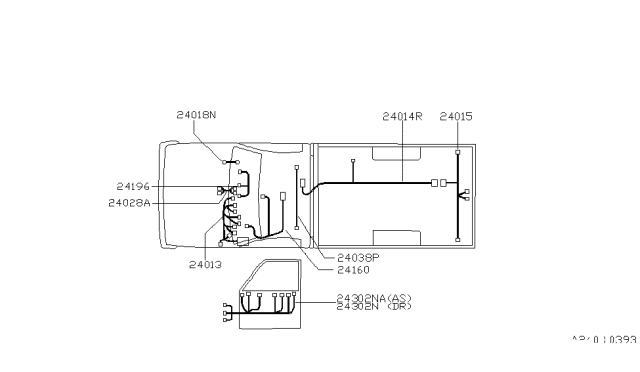 1997 Nissan Hardbody Pickup (D21U) Harness Assembly-Room Lamp Diagram for 24160-3B300