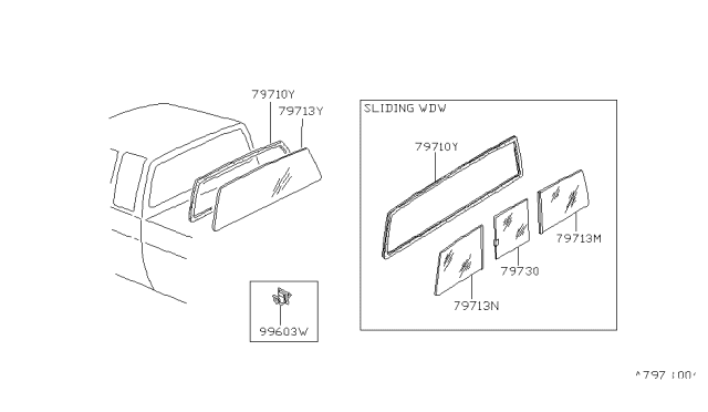 1996 Nissan Hardbody Pickup (D21U) Rear Window Diagram 1