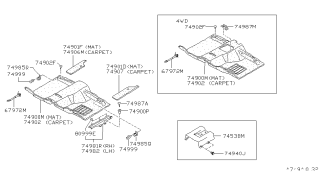 1997 Nissan Hardbody Pickup (D21U) Carpet-Floor,Front Diagram for 74902-8B068